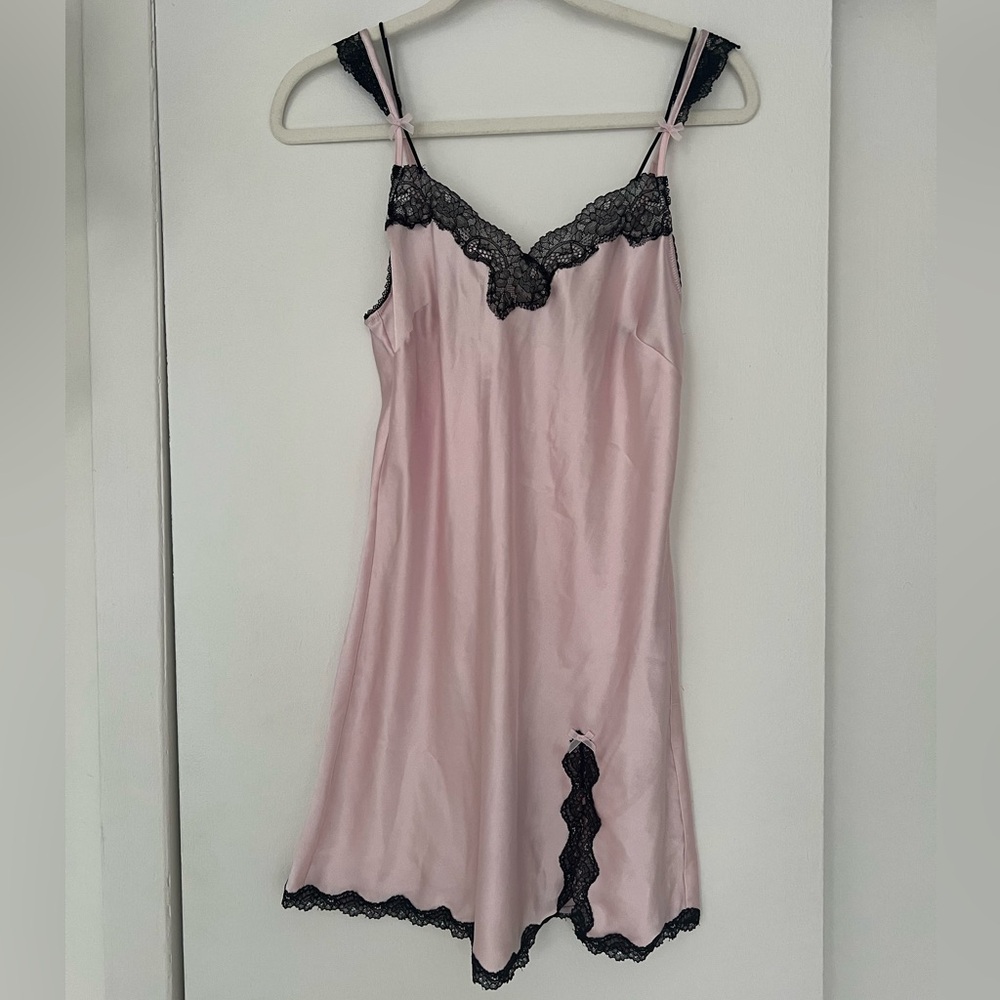 Victoria's Secret Pink Chemise with Black Lace Trim